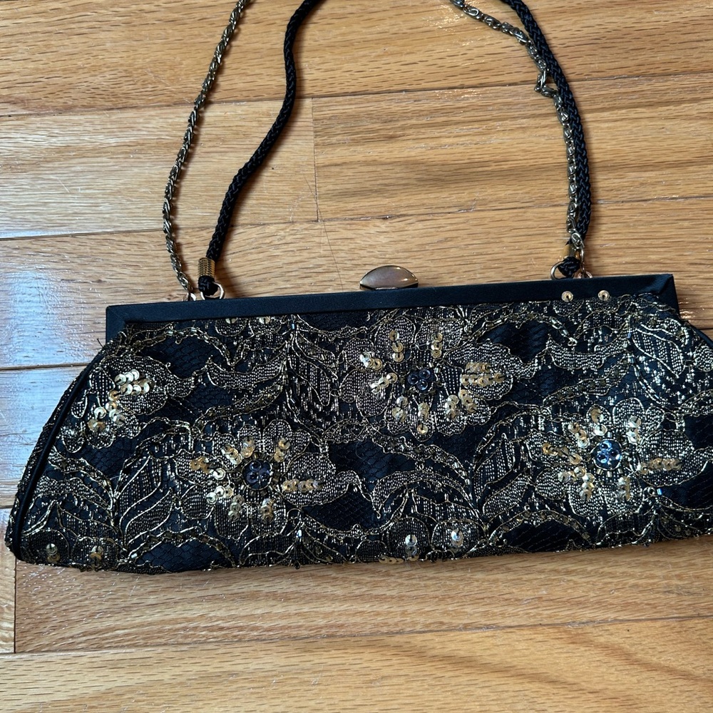 Valerie Stevens Black and Gold Beaded Clutch Brand New